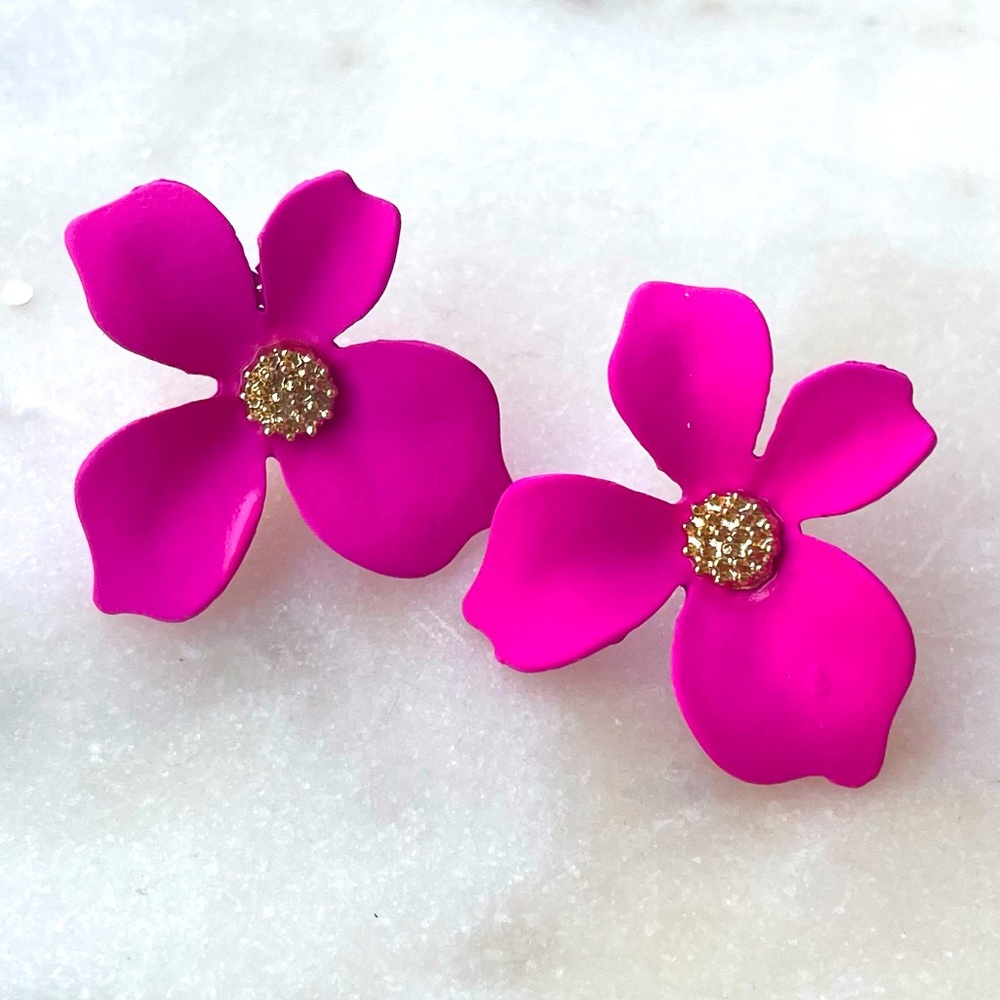Anthro Blossom Earrings in Bright Pink